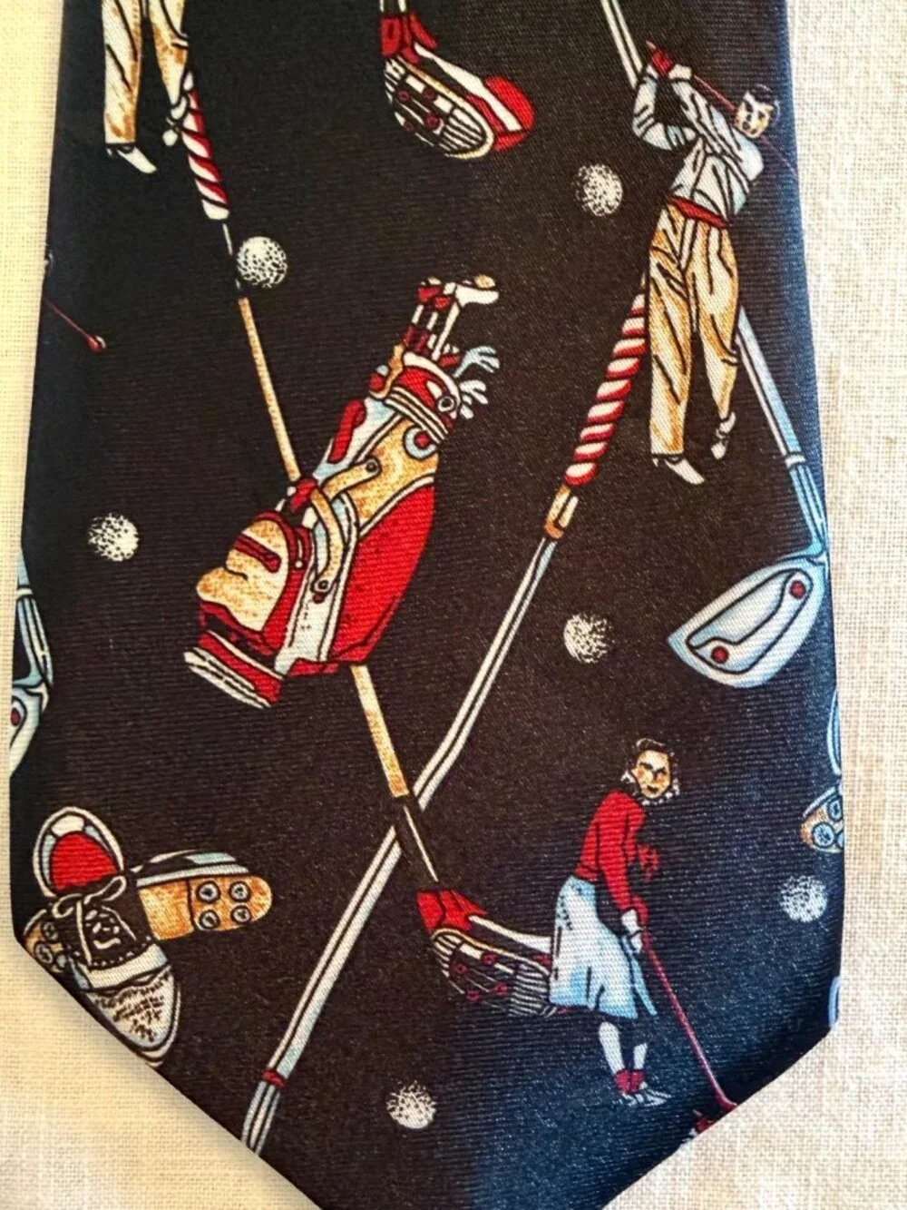 Golf Wide Tie Black Golfer Clubs Bags Shoes Retro Preppy Menswear